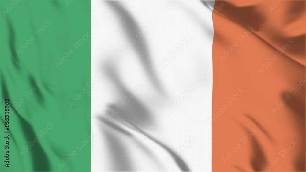 Ireland flag seamless loop animation. The National flag of Ireland is 3d waving Ireland flag seamless loop animation. The National flag of Ireland is 3d waving