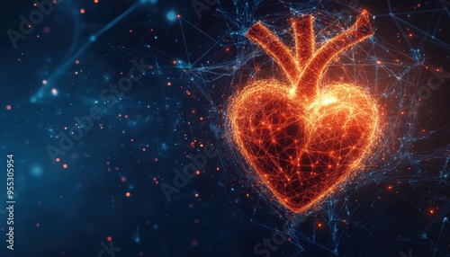 Ethereal Bond: Heart Intertwined with Glowing Neural Network - Symbol of Emotion and Artificial Intelligence