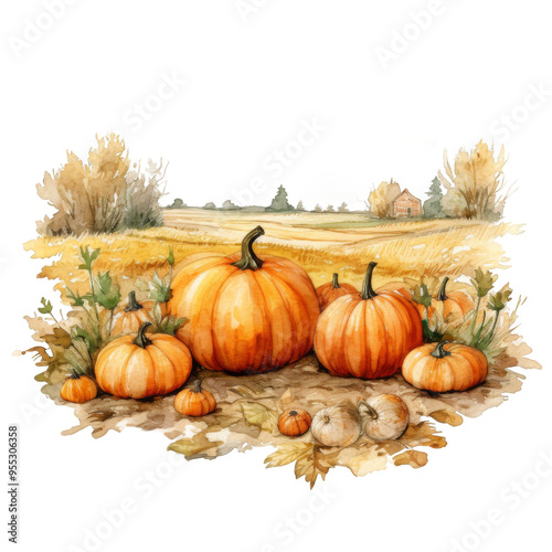 Watercolor Pumpkin Patch Isolated on a Transparent Background