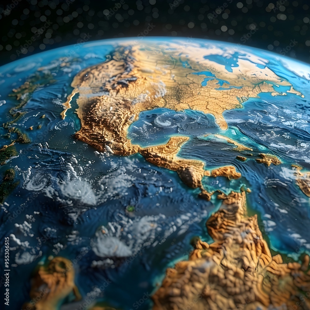Fototapeta premium Detailed Geological Visualization of Planet Earth with Visible Tectonic Plates and Textures