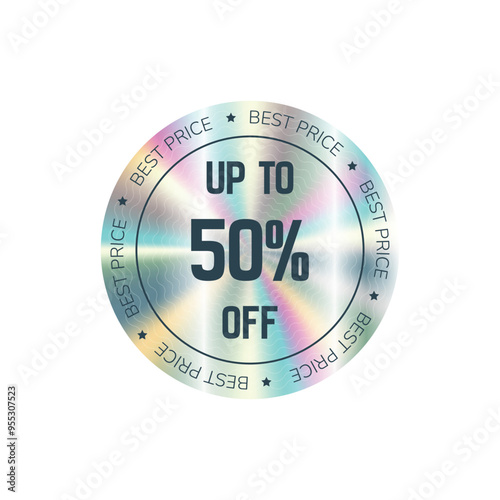 Holographic gradient vector sticker, label sale hologram emblem label for shop online sale premium quality. Discount off. Web design, e-commercial, great for any products.