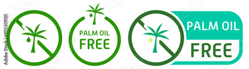 Palm oil free label. Low fat diet, tag, sticker, healthy lifestyle, atherosclerosis prevention, cholesterol plaques, trans fat, healthcare, indigestion, disorder, intestines, stomach, alternative