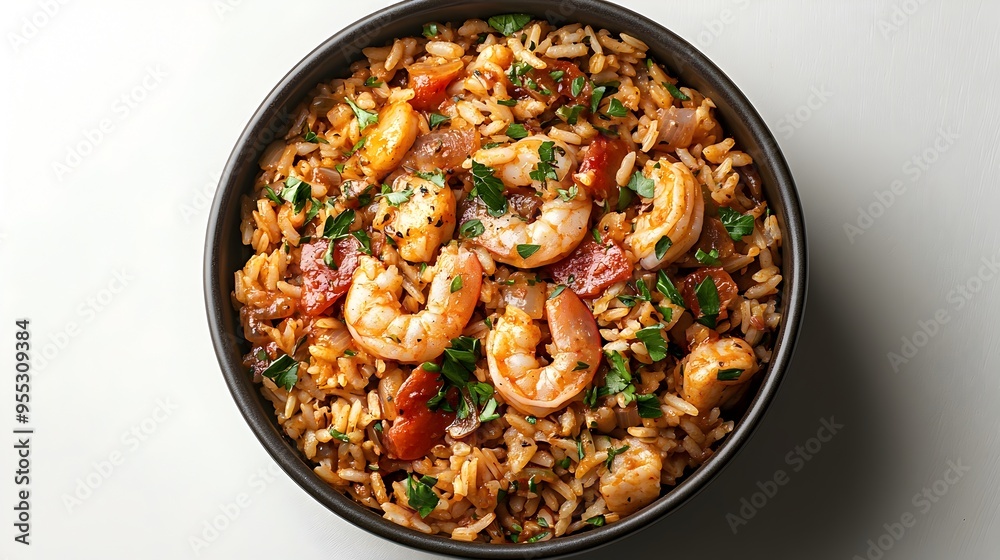 Savory Shrimp and Vegetable Stir-Fry Served in a Bowl on the Table Savory Shrimp and Vegetable Stir-Fry Served in a Bowl on the Table
