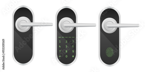Door handle. Number dialing, fingerprint scanner, metallic gradient, intercom, glass, design, interior, decor item, furniture, lock, magnet, remote control, smart home app, security system, key card