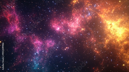 Bright and vibrant multicolor starfield showcases a deep space nebula with stars featuring star clusters and an infinite outer space background in this 3D cartoon rendering