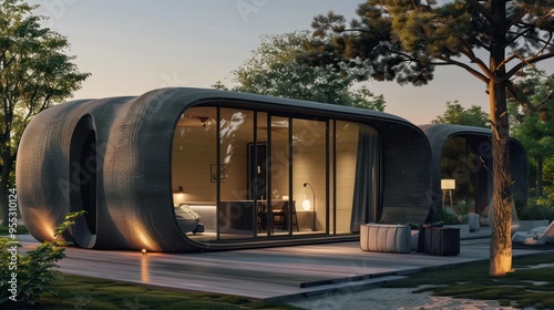 Fototapeta Naklejka Na Ścianę i Meble -  Modern 3D printed house with curved walls