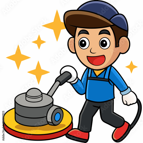 Floor Polishing Machine Operator Vector Art