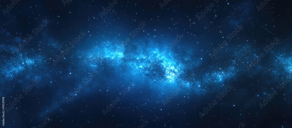 Obraz premium Panorama of a blue night sky featuring the Milky Way and stars on a dark background showcasing a universe filled with stars nebula and galaxy captured with long exposure and adjusted white balance