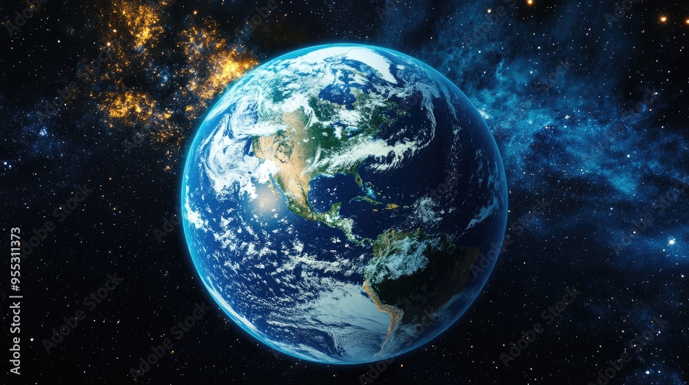 Fototapeta premium Abstract Earth viewed from space in 3D cartoon rendering