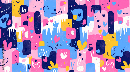 Cute doodle pattern background with abstract shapes and dots. Modern vector pattern for Banner, Flyer, Cover...
