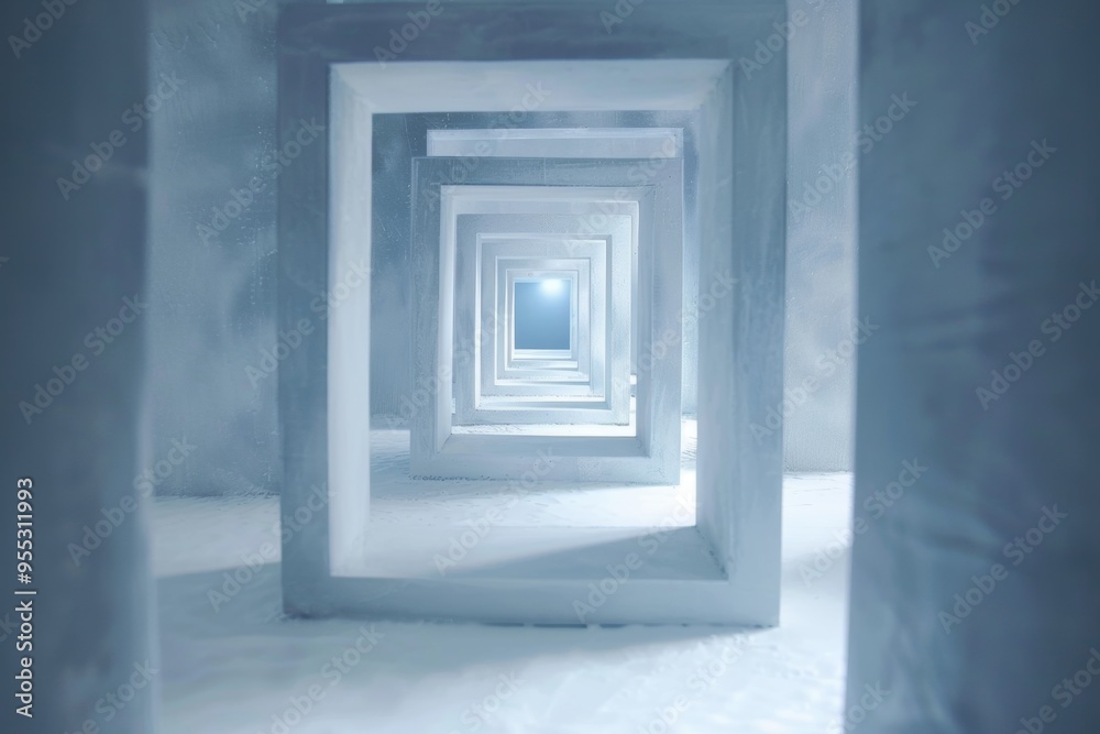 Icy corridor of geometric ice blocks leading to light Icy corridor of geometric ice blocks leading to light
