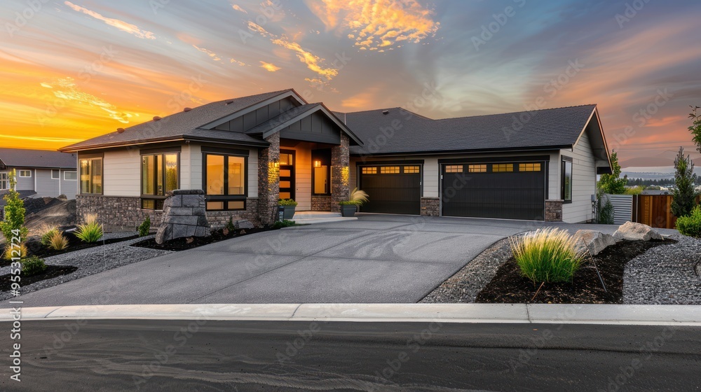 Modern House with a Sunset