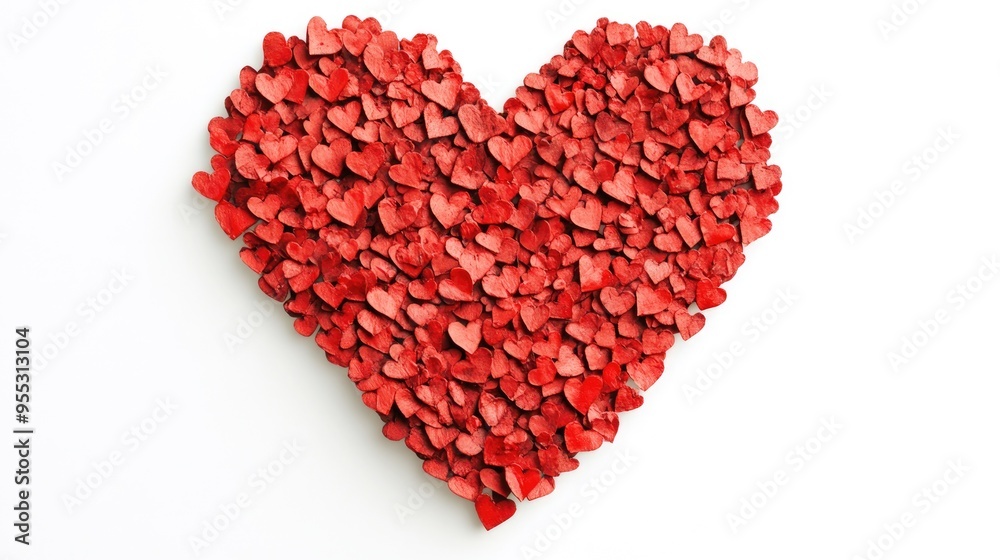 Heart shape composed of smaller hearts set against a white background Heart shape composed of smaller hearts set against a white background