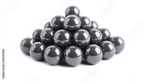 Isolated gray magnetic balls arranged in a pyramid shape on a white background photo