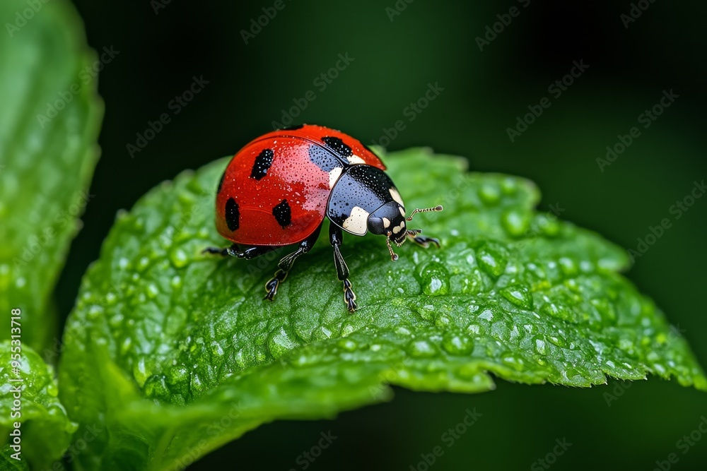 Ladybugs, spotted wings, delicate creatures add a pop of color to green leaves