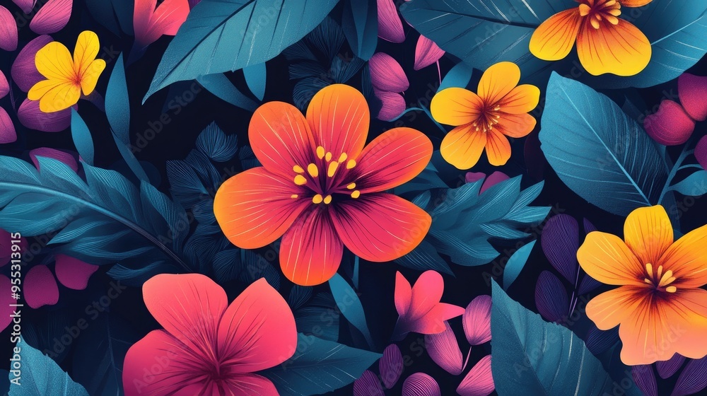 Vibrant floral themed illustration ideal for enhancing design projects Vibrant floral themed illustration ideal for enhancing design projects