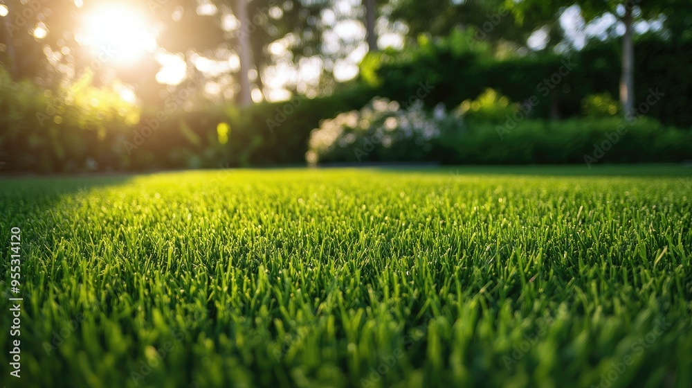 A lush green lawn with freshly mowed grass, captured on a sunny day with a blurred background of a well-groomed area. A lush green lawn with freshly mowed grass, captured on a sunny day with a blurred background of a well-groomed area.