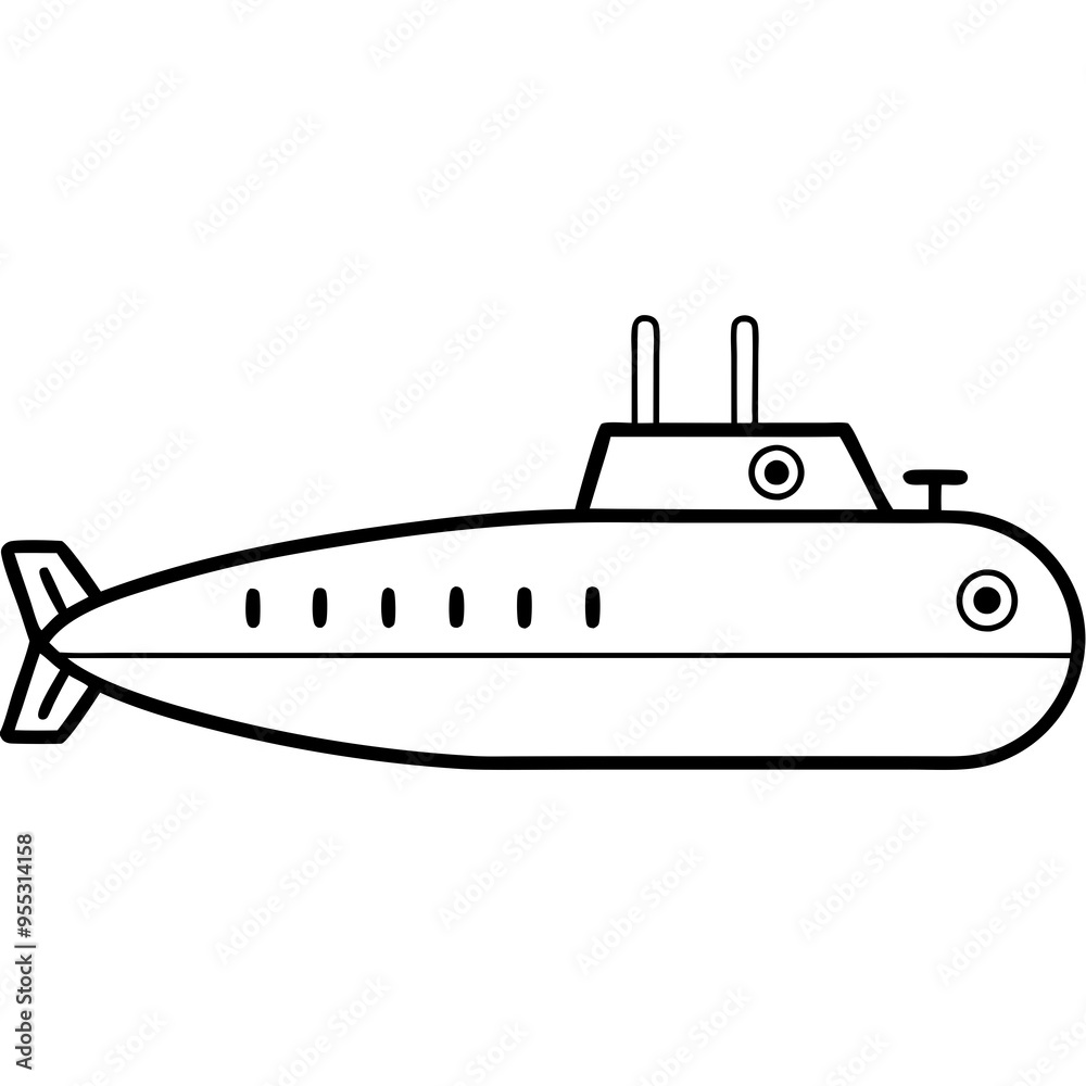 Submarine Vector Illustration on White Background Submarine Vector Illustration on White Background