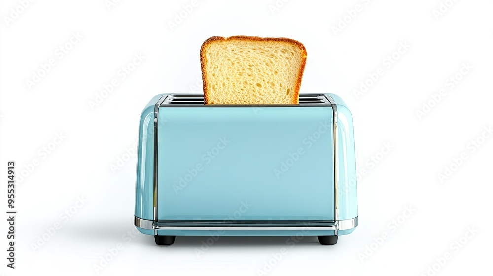 A modern blue toaster with toasted bread popping up, isolated on a white background with clipping path. A modern blue toaster with toasted bread popping up, isolated on a white background with clipping path.