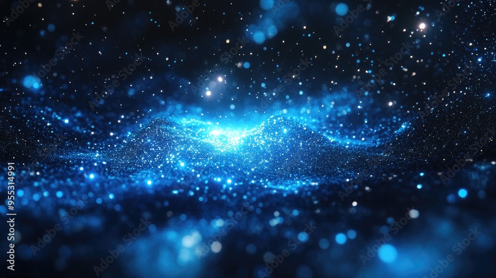 Glowing blue quantum particle fractal in a cosmic backdrop featuring a computer generated abstract design 3D rendering Glowing blue quantum particle fractal in a cosmic backdrop featuring a computer generated abstract design 3D rendering