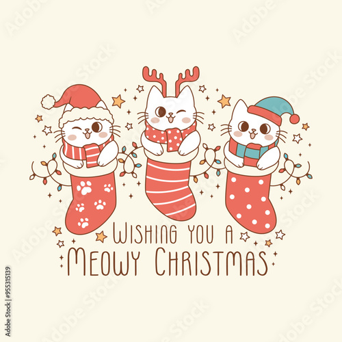 cute illustration of kittens in christmas stockings