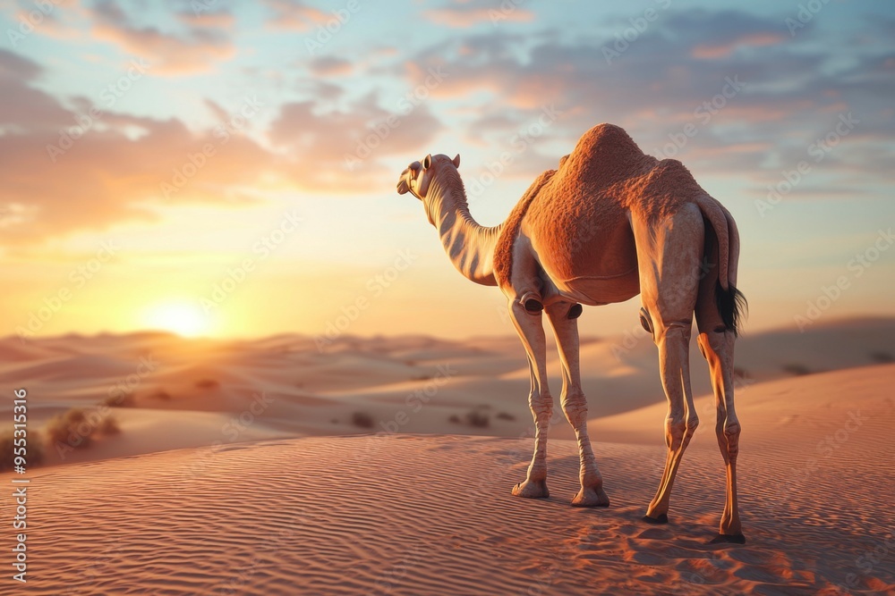 Camel Silhouette Against Desert Sunset Camel Silhouette Against Desert Sunset