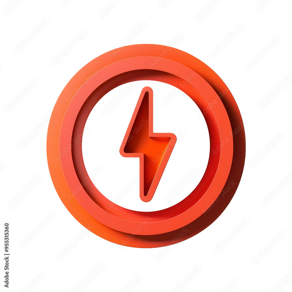3D orange lightning bolt icon inside a circular frame, representing energy, power, and electricity, on a white background. 3D orange lightning bolt icon inside a circular frame, representing energy, power, and electricity, on a white background.