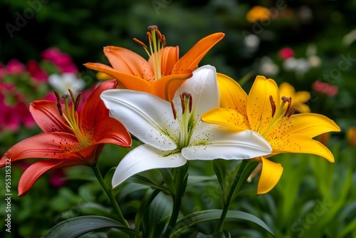 Lilies, in a flower bed, a sea of blossoms create a stunning visual display in the garden