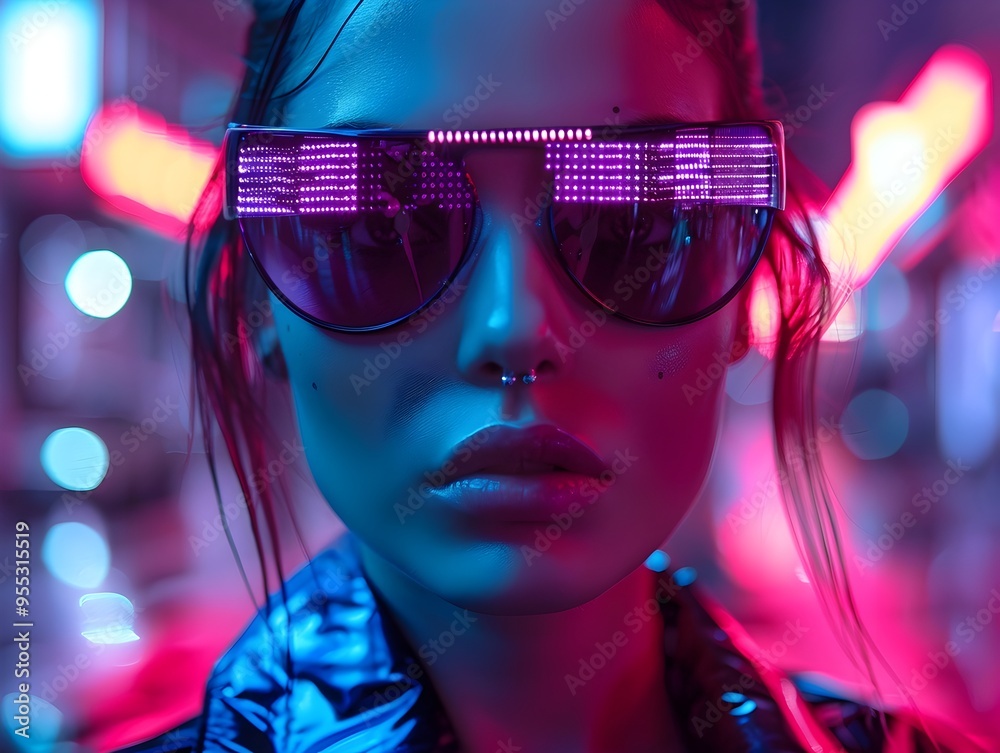 Fashion with Futuristic Neon Lighting and Hightech Accessories in Edgy Urban Cityscape Fashion with Futuristic Neon Lighting and Hightech Accessories in Edgy Urban Cityscape
