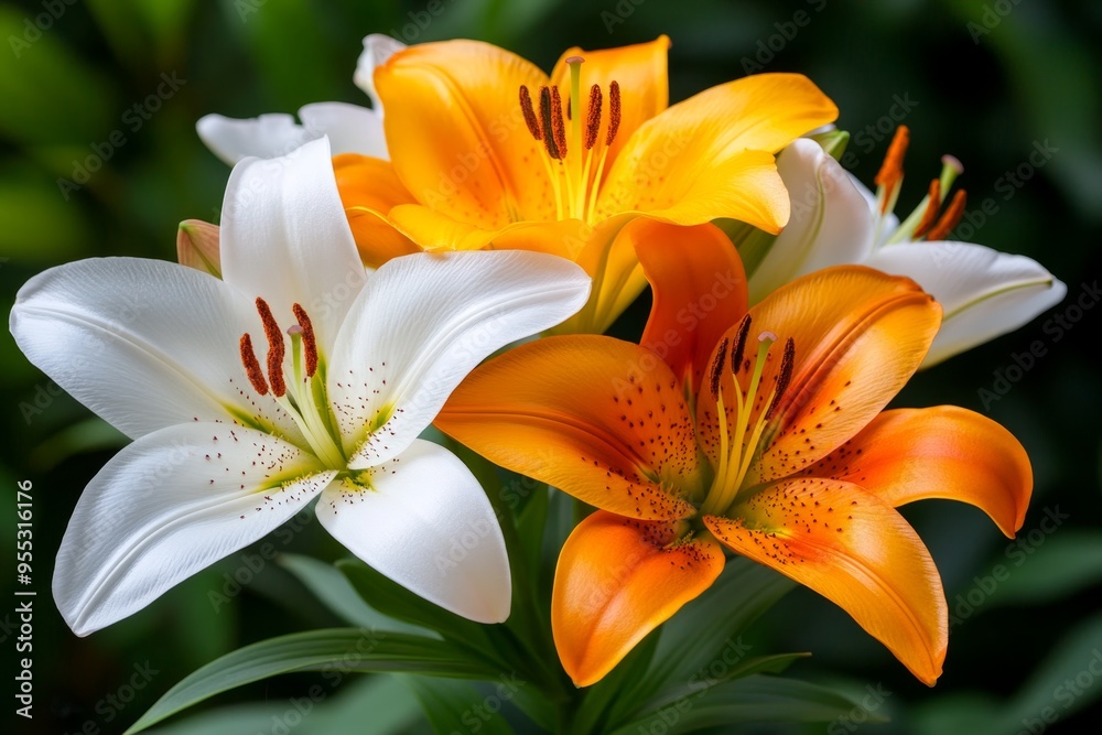 Fototapeta premium Lilies, in full bloom, vibrant colors brighten gardens with their bold, striking beauty