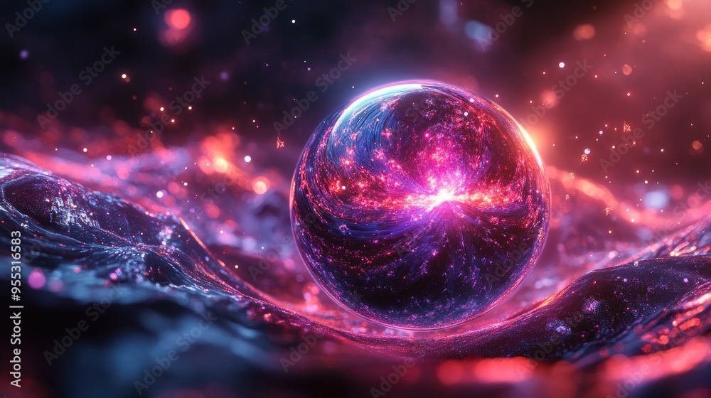 Glowing fractal sphere 3D abstract rendering digital composition