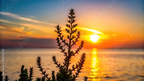 Coastal silhouette of Prickly Saltwort plant in Norfolk, England photo