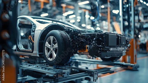 Wallpaper Mural Automotive Manufacturing Assembly Line with Robotic Machinery in Factory Torontodigital.ca