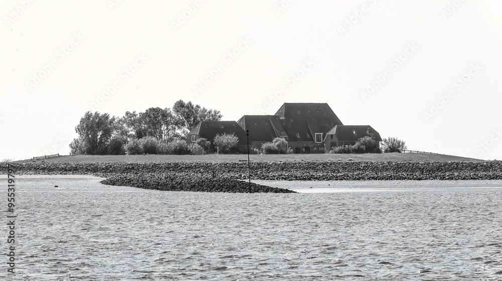 house on a terp on the North Sea island of Hallig