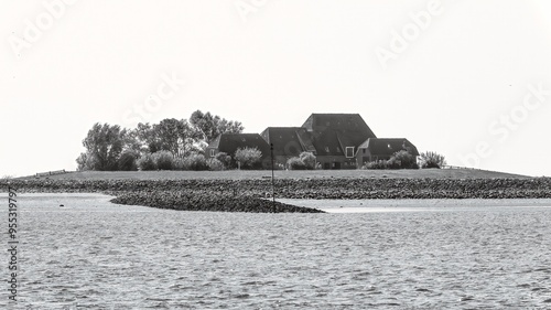 Obraz na płótnie
house on a terp on the North Sea island of Hallig w salonie