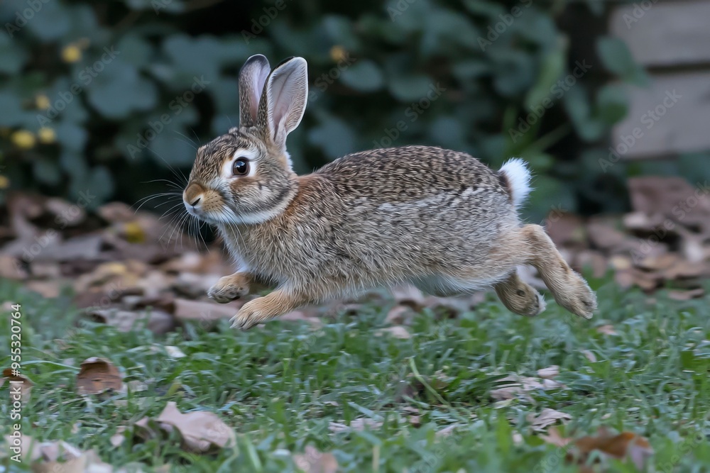 Fototapeta premium A Black-Tailed Jackrabbit Leaping Over Grass