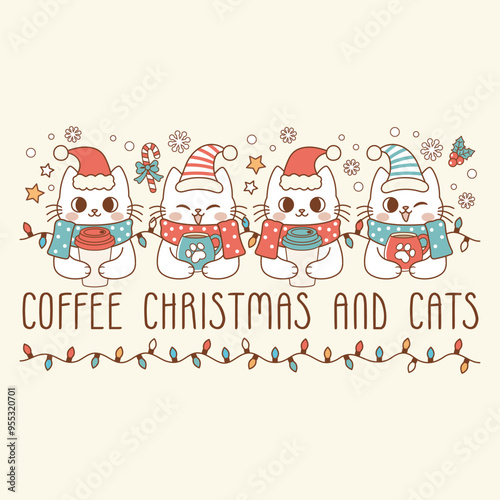 cute illustration of kittens with cups of hot chocolate