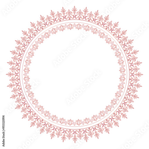 Damask Round Wreath luxury rose gold circular round ornament floral Abstract pattern, Classic Victorian traditional style, illustration Vintage Design, Floral frames, Mandala, Antique, Moroccan frame