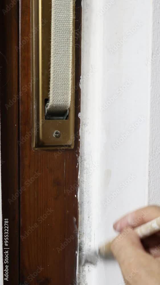 Home remodel painting walls and doors, Mold near jamb and shutter.