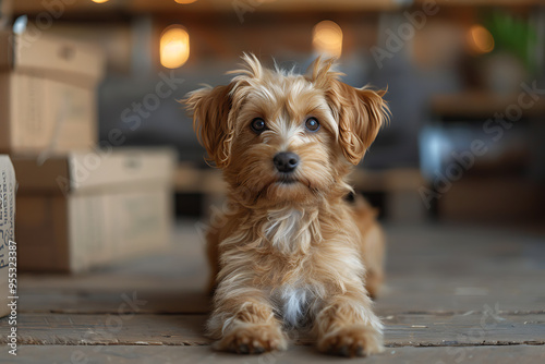 Puppy Eyes and Cardboard Backdrop Generated by AI photo