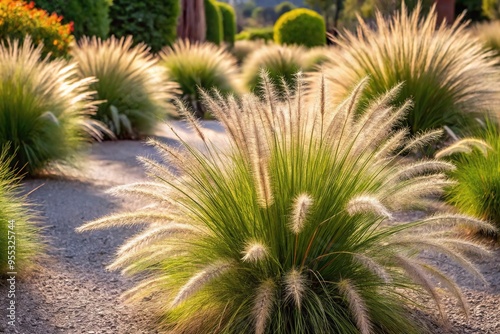 Dense and resilient clumps of Fountain grass used in desert xeriscaping in Arizona photo