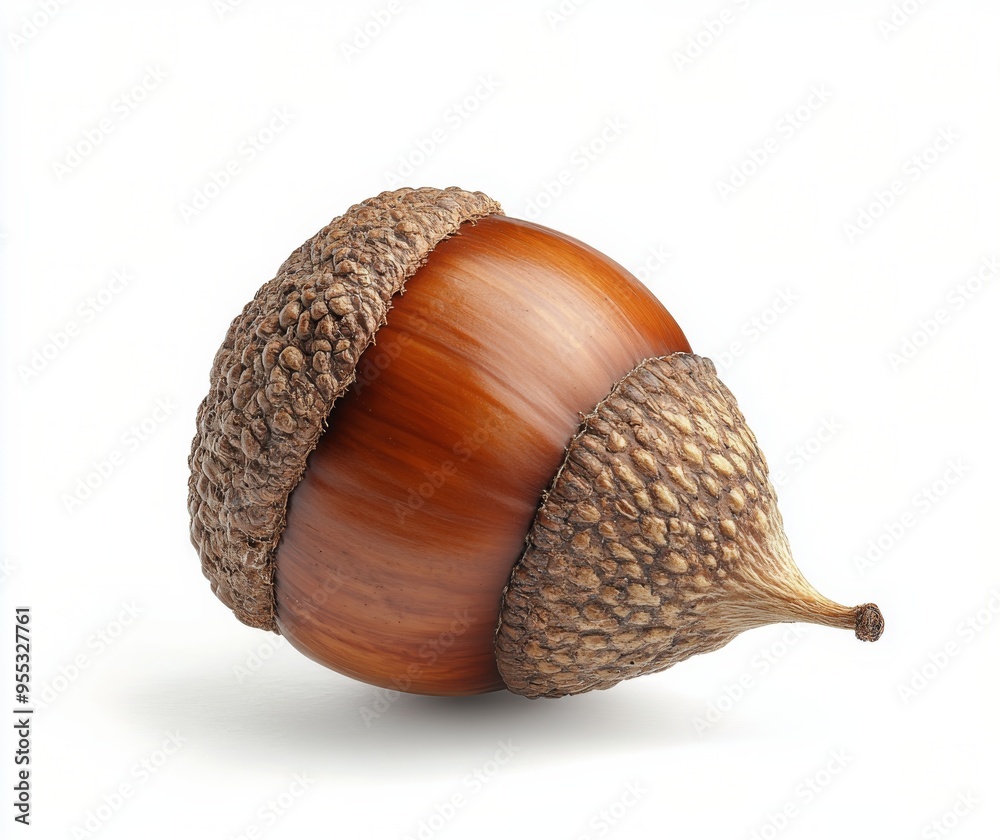 A single acorn resting on a light background showcasing its shiny surface and textured cap A single acorn resting on a light background showcasing its shiny surface and textured cap