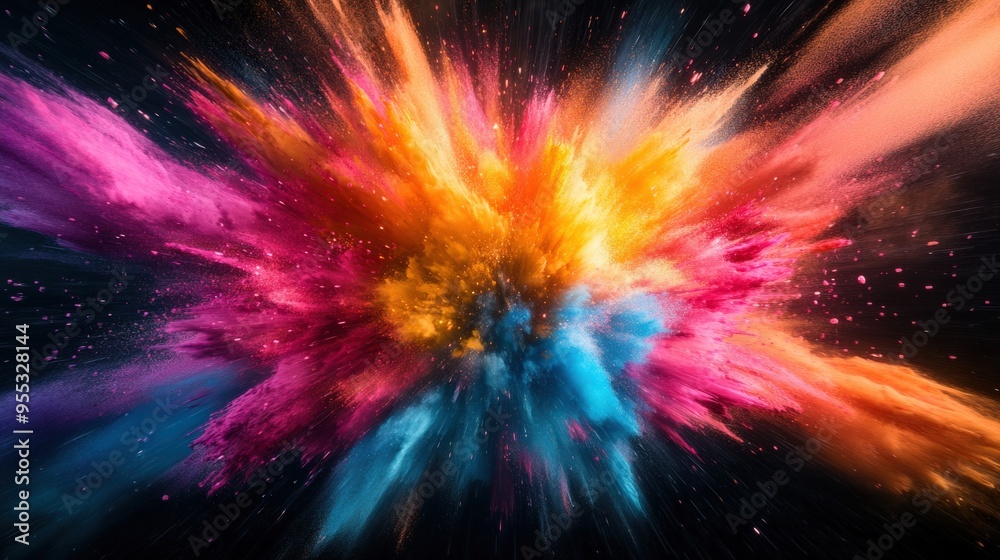 A colorful explosion of paint is shown in the image A colorful explosion of paint is shown in the image