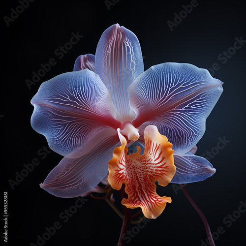 colorful orchid flower in the black background, AI Generated