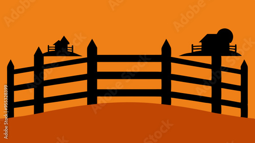 A silhouette of a ranch fence vector art illustration photo