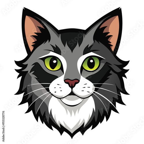 Cat head color vector style illustration