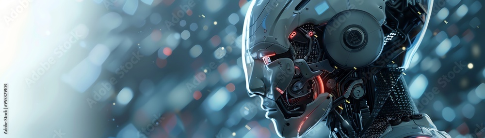 Futuristic humanoid with mechanical and digital elements Futuristic humanoid with mechanical and digital elements