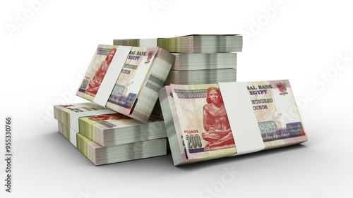 3D Stack of 200 Egyptian pound notes isolated on transparent background
