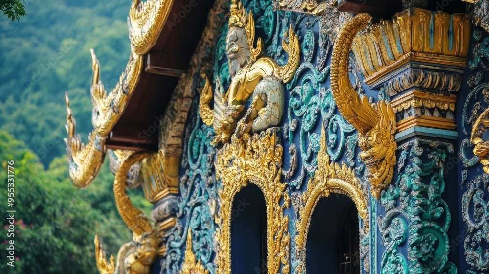 Fototapeta premium Ornate temples grace Chiang Mai mountains
