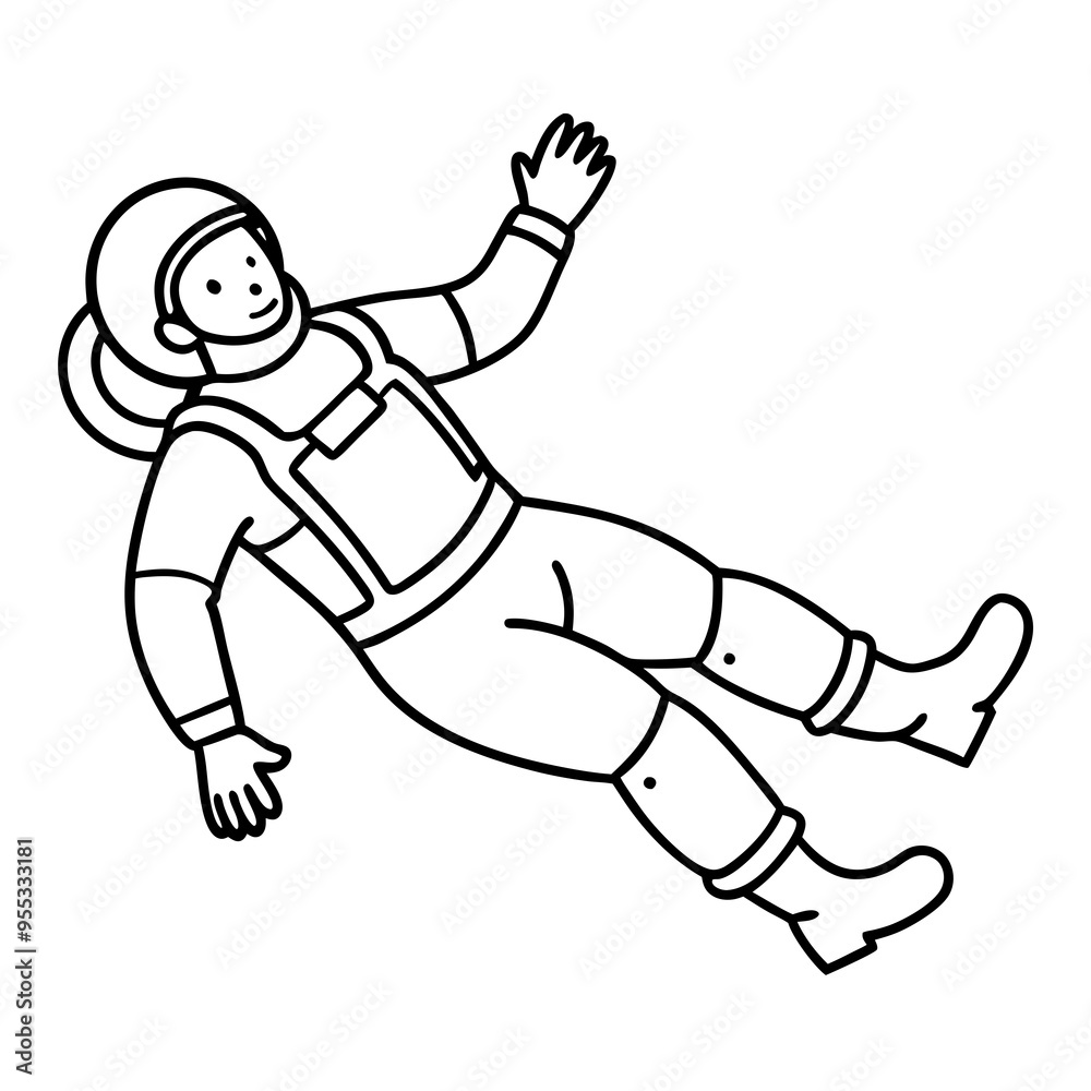 Astronaut floating in zero gravity, line art illustration Astronaut floating in zero gravity, line art illustration